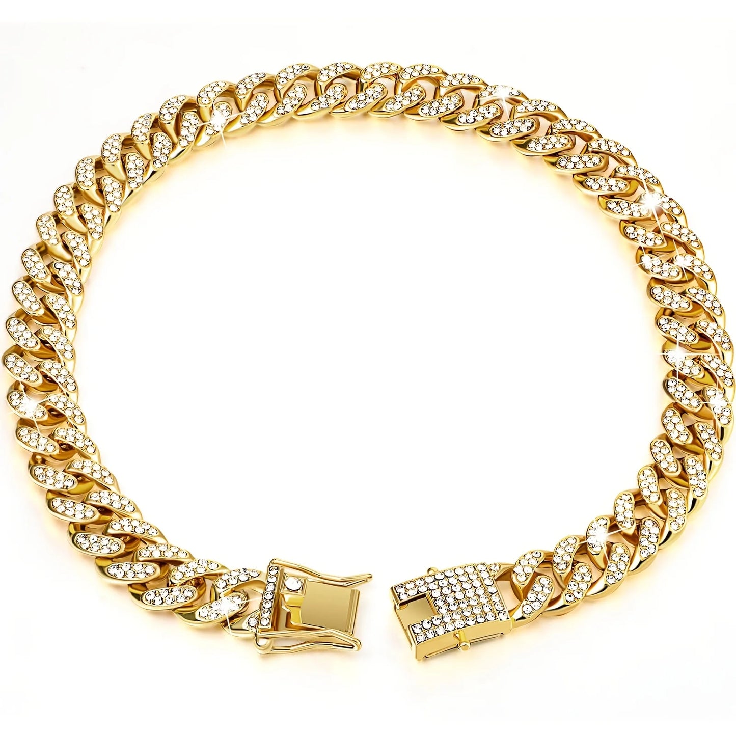 Pet Dog Collar Cat Cuban Chain Diamond Walking Metal Chain Collar with Design Secure Buckle Jewelry Accessories Cuban Collar