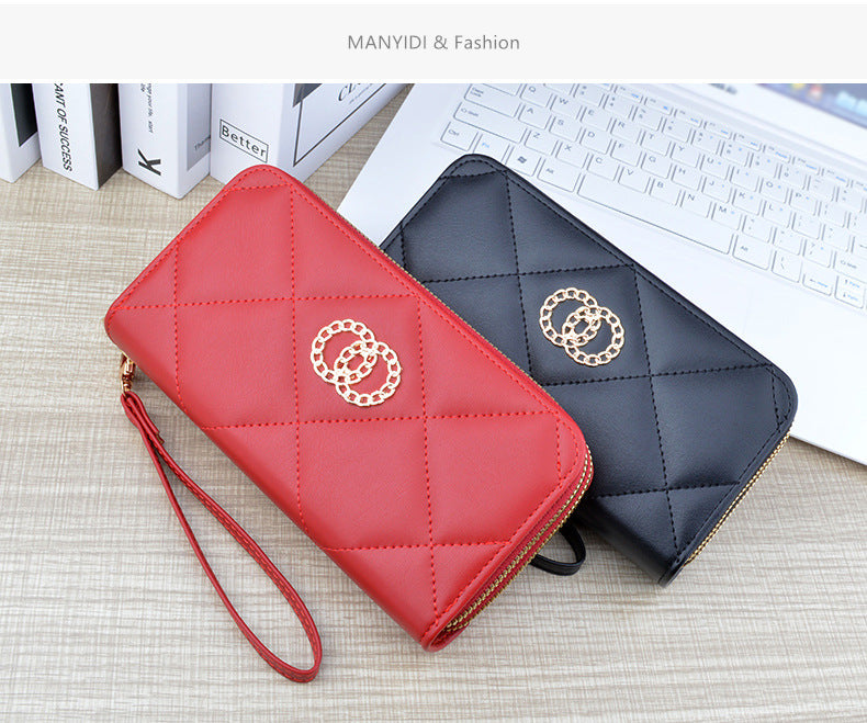 New Wallet Women's Long Double Zipper Large Capacity Handbag Mom's Fashion Simple Double Layer Wallet Mobile Case