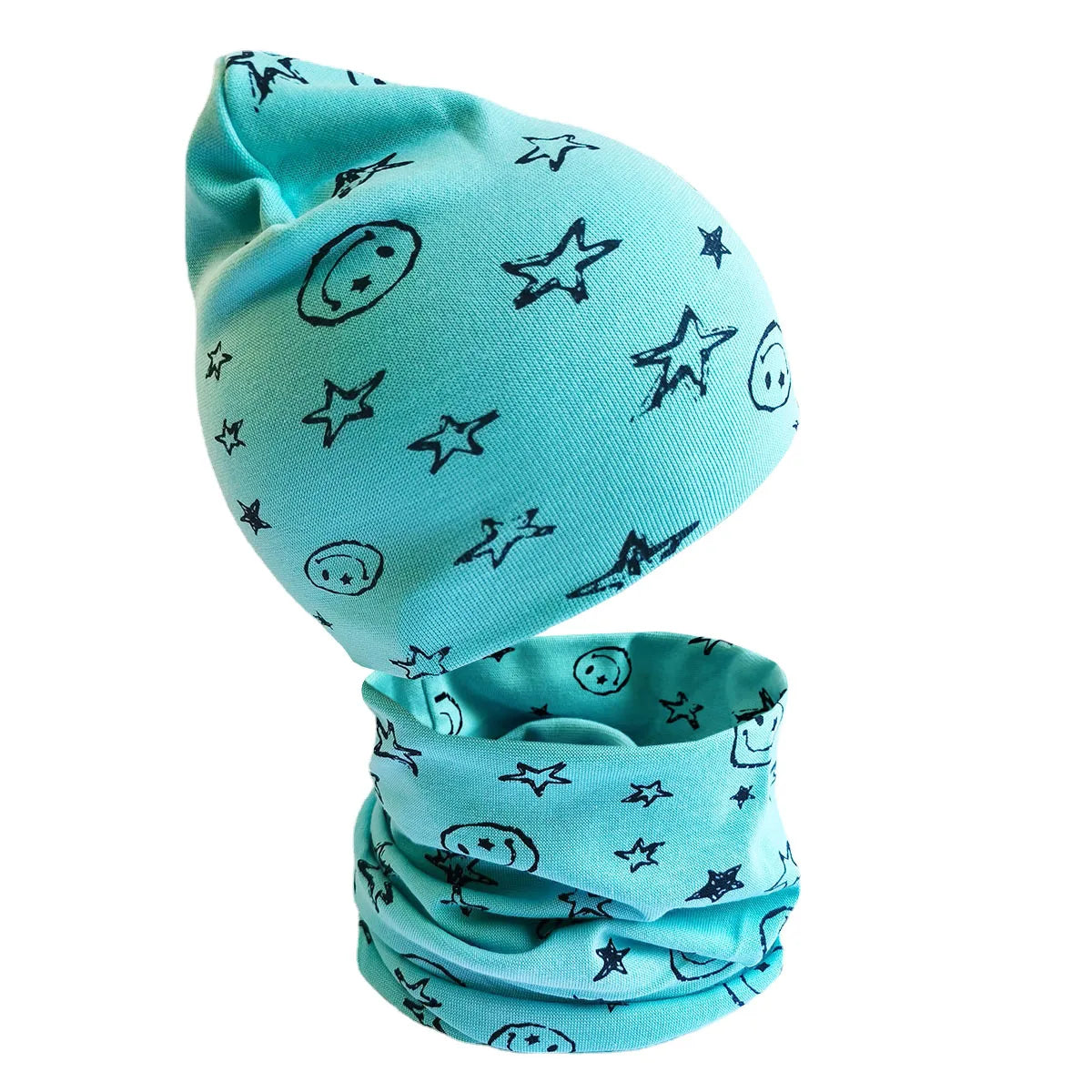 Spring Autumn 2PCS Baby Beanie Hat Scarf Stars Print Warm Toddler Hat Scarf for Girls and Boys Infant Hats Set Kids Skull Caps