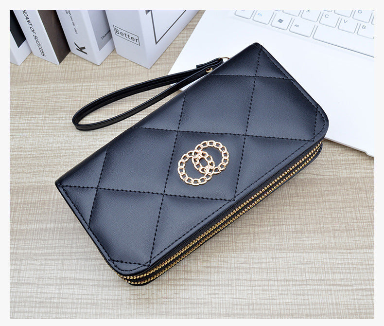 New Wallet Women's Long Double Zipper Large Capacity Handbag Mom's Fashion Simple Double Layer Wallet Mobile Case