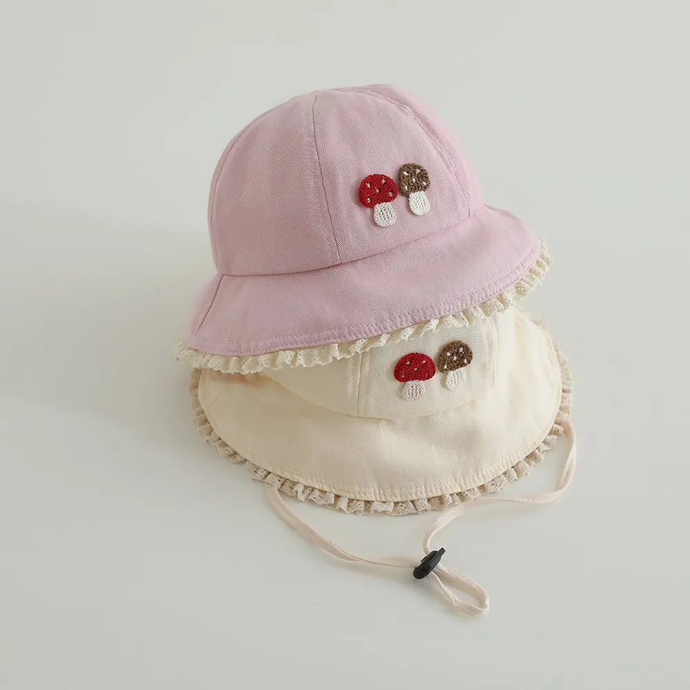 Panama Summer Small Mushroom Baby Bucket Hat for Girls Cotton Toddler Sun Cap Children Beach Sun Hat Kids UV Protection Cap