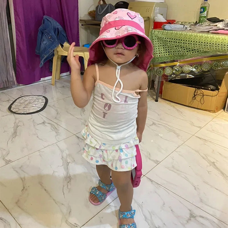 New Summer Baby Bucket Hat for Boys Girls Cartoon Children's Fisherman Hat Autumn Panama Kids Wide Brim Beach Shawl Sun Hat