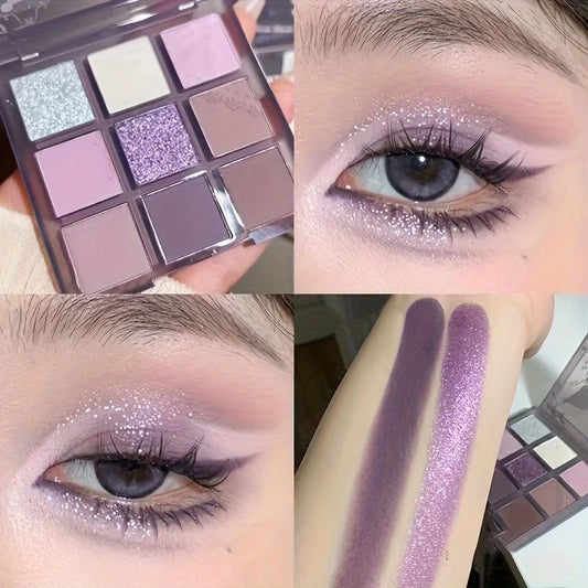 9 Color Pearlescent Girl's Dream Purple Eyeshadow Pearl Easy To Apply Color Changing And Long Lasting Eye Makeup Palette