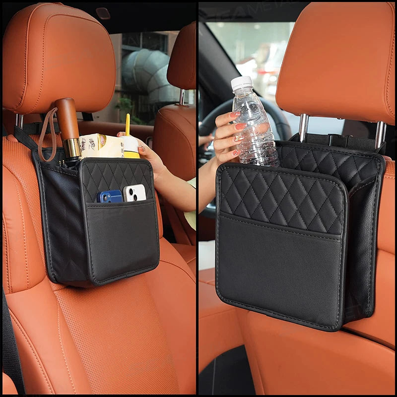 BLALION Multifunctional Car Seat Storage Bag Leather Storage Bag Garbage Bag Hanging Storage Bag Suitable For Most Car Models