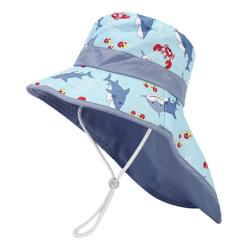 New Summer Baby Bucket Hat for Boys Girls Cartoon Children's Fisherman Hat Autumn Panama Kids Wide Brim Beach Shawl Sun Hat