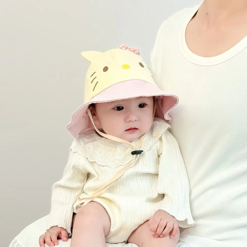 Panama Summer Cute Cat Bowknot Baby Bucket Hat for Girls Cotton Toddler Sun Cap Children Beach Sun Hat Kids UV Protection Cap