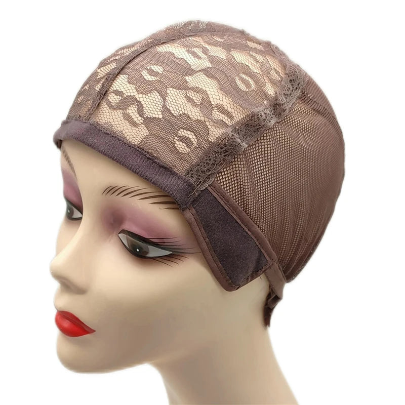 1/4PCS Wig Cap for Making Wigs With Adjustable Strap And Hair Weaving Stretch Adjustable Glueless Wig Cap Brown Dome Cap For Wig