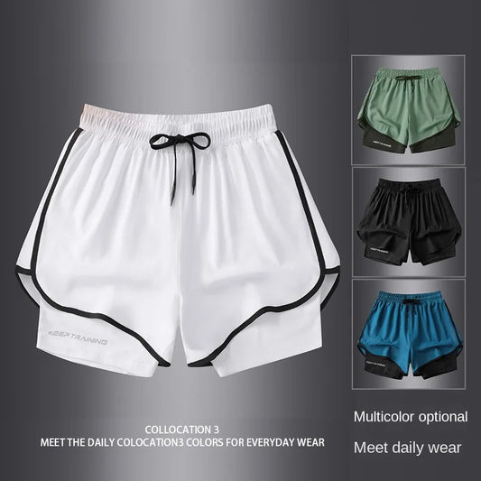 【 S-5XL 】 NASA GISS Sports Three Piece Pants Summer Popular Anti glare Double layered Sports Shorts for Men and Women Couples Ru