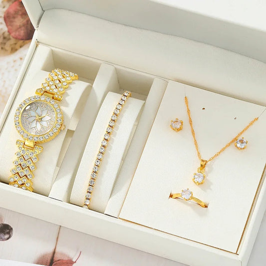 Kegllect 5PCS Women's New Full Diamond Fashion Trend Watch Versatile Light Luxury Watches