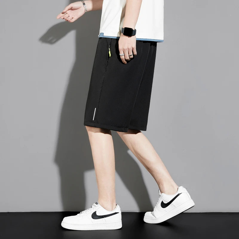 Summer thin style men's shorts reflective vertical strip ice quick-dry stretch casual pants