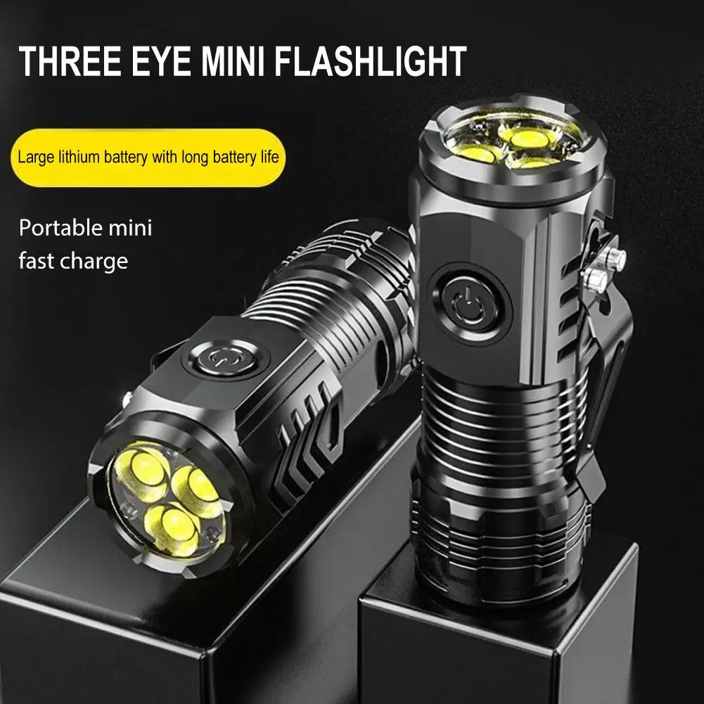 Three-Eyed Monster Mini Flash Super Power flashlight Rechargeable Portable Outdoor Lighting Long-Range Powerful Flash Lights