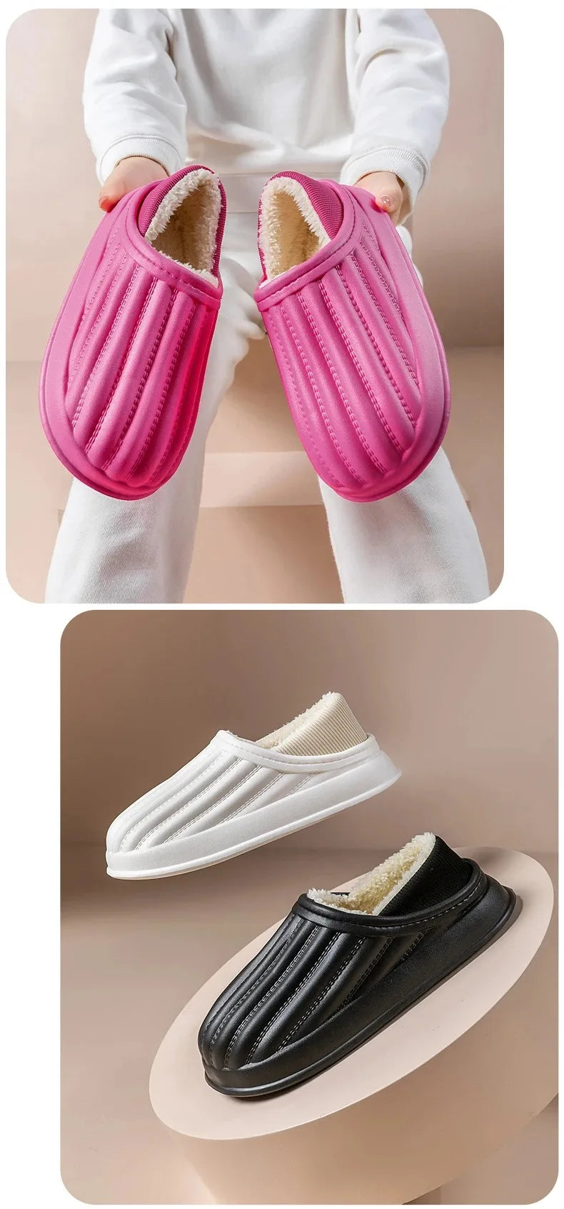 Winter Warm Cotton Slippers for WOMEN'S Home Wear, Thickened Waterproof, Snow Proof, Warm and Minimalist Couple Cotton Shoes