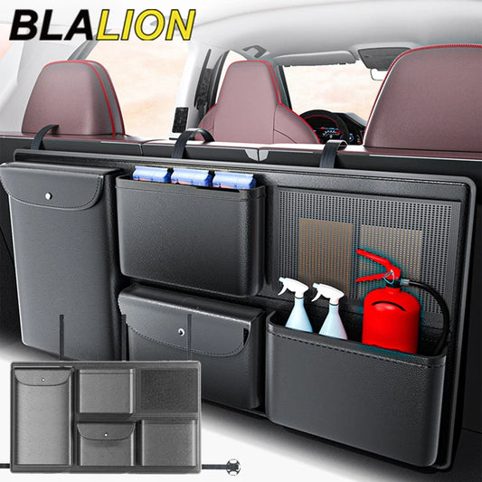 BLALION Car Trunk Hanging Storage Bag Back Seat Universal Large Capacity Leather Multi-pocket Auto Storage Cargo Rack Organizer