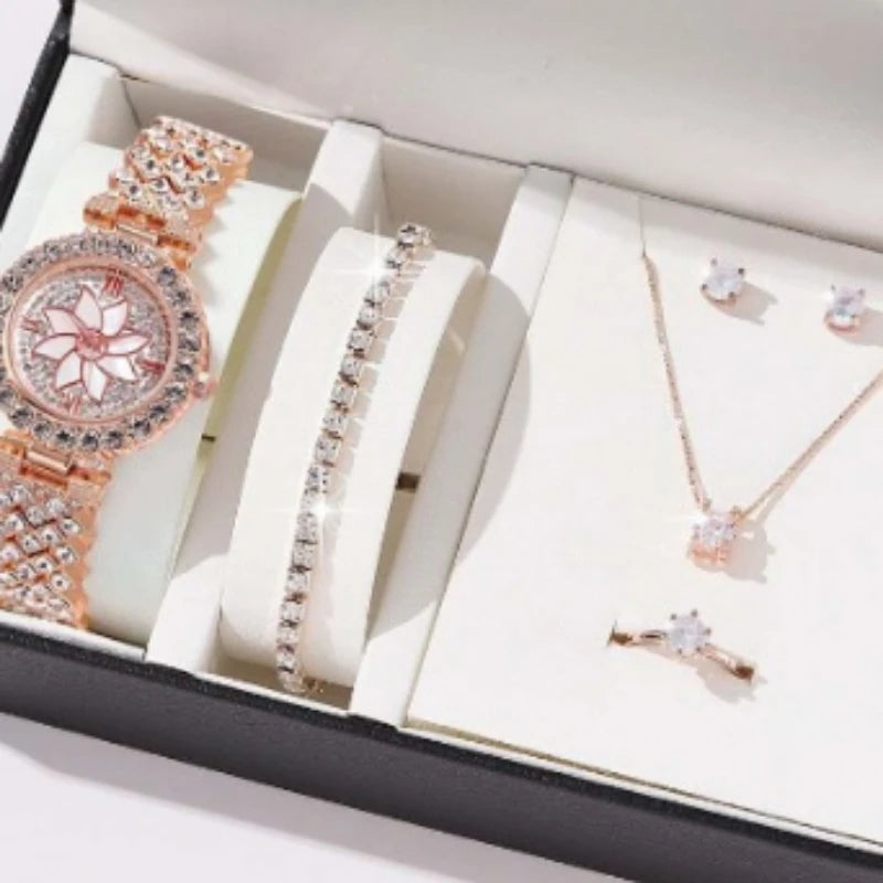 Kegllect 5PCS Women's New Full Diamond Fashion Trend Watch Versatile Light Luxury Watches