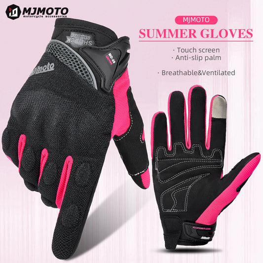 MJMOTO Women Pink Motorcycle Gloves Summer Lady Breathable Motocross Motorbike Gloves Moto Bicycle Cycling Gloves For Female
