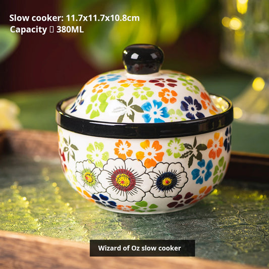 Hand-painted ceramic stew bowl, kitchen soup cup with lid, water-proof soup pot, steamed egg bowl, dessert bowl
