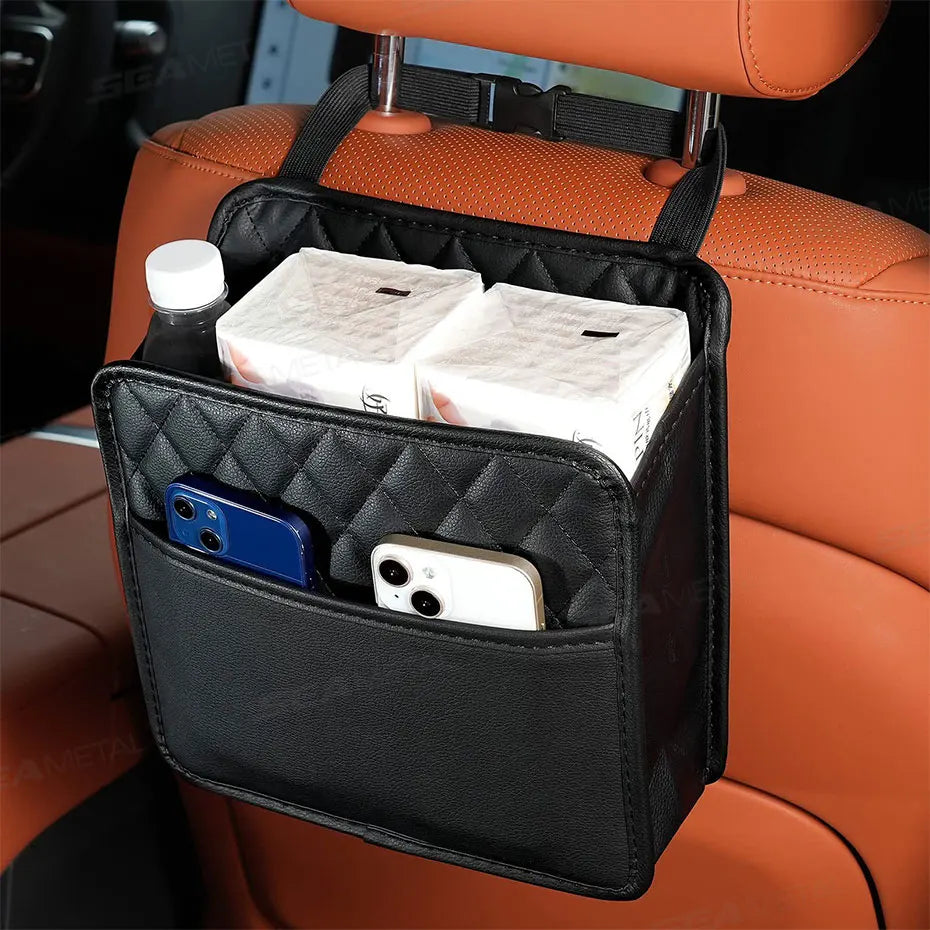 BLALION Multifunctional Car Seat Storage Bag Leather Storage Bag Garbage Bag Hanging Storage Bag Suitable For Most Car Models