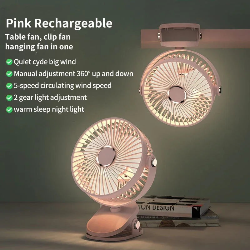 3 in 1 Mini Clip Fan Rechargeable Portable Air Circulator Wireless Ceiling Electric Fan With LED Light Clip-on Home handheld Fan