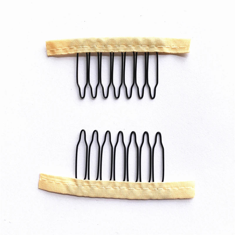 10Pcs Wig Combs To Secure Wig 4-7Teeth Wig Comb Wig Clips With Cloth For Making Wig Caps Steel Material Clips Combs
