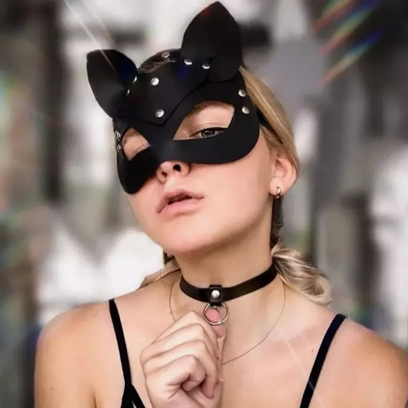 Women Sexy Mask Half Eyes Fox Cosplay Face Cat Faux Leather Masks Halloween Party Erotic Masquerade Adult Sex Toys Accessories