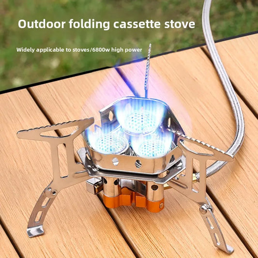 Outdoor three-head stove camping portable folding cassette stove mini gas camping windproof fierce fire stove