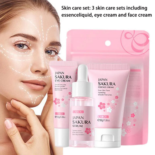 LAIKOU Cherry Blossom Skin Care Set 3-piece Essence Eye Cream Face Cream Skin Care Product Facial Products Kit  Skincare Sets