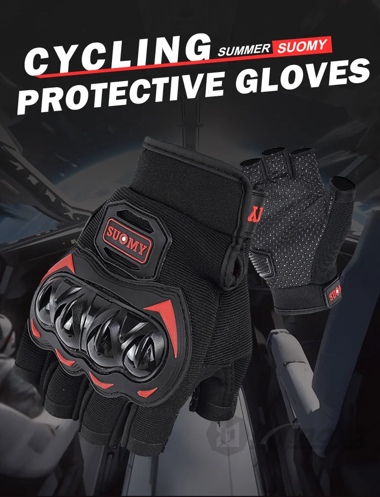 SUOMY Summer Half Finger Motorcycle Gloves Shockproof Non-slip Motocross Racing Fingerless Gloves Moto Biker Cycling Gloves