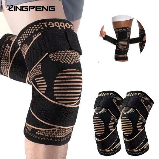 1Pc Sports Copper Ion Strap Knee Pads Non-slip Knitted Nylon Knee Pads Fitness Jump Rope Basketball Running Gear Men Women