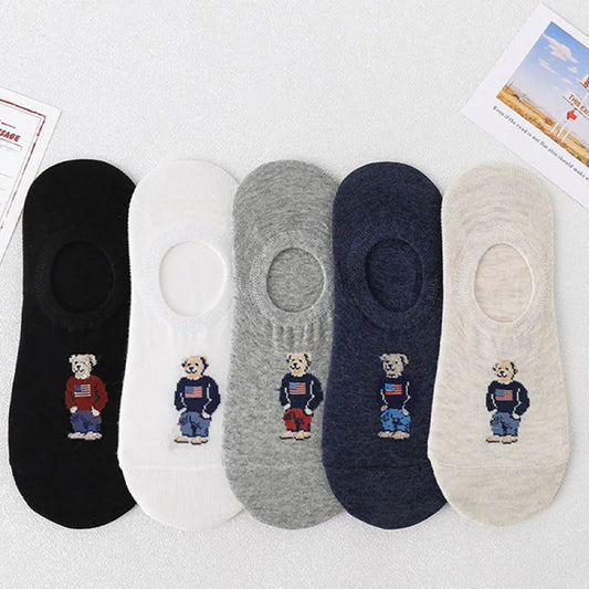 Socks Women's Shallow Mouth Korean Cute Little Bear Socks Cartoon Shallow Mouth Cotton Socks Summer Thin Anime Boat Socks