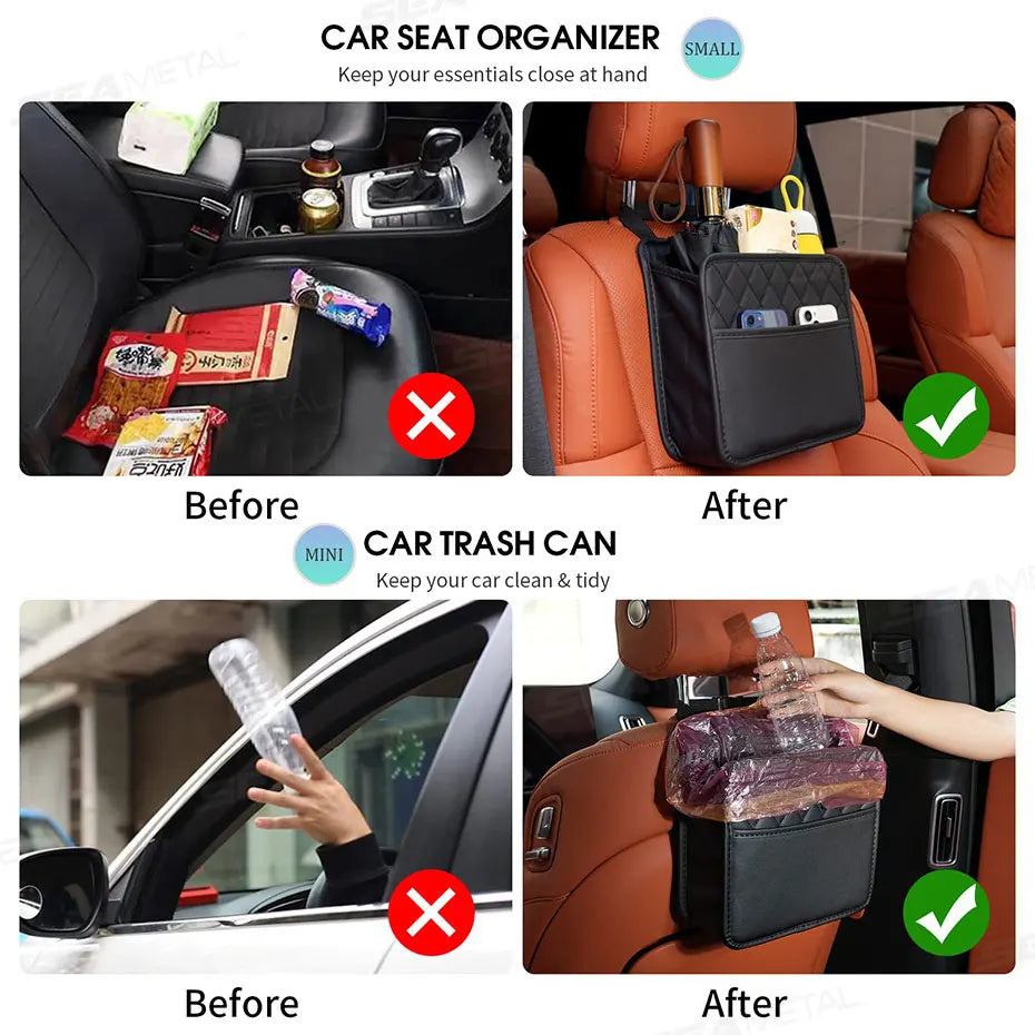 BLALION Multifunctional Car Seat Storage Bag Leather Storage Bag Garbage Bag Hanging Storage Bag Suitable For Most Car Models