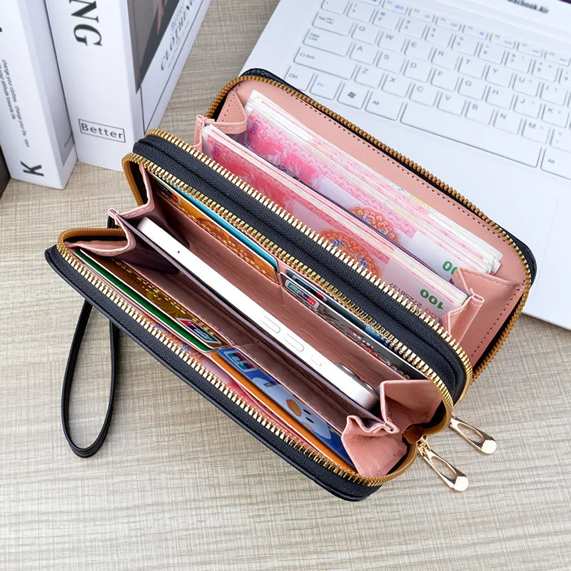 New Wallet Women's Long Double Zipper Large Capacity Handbag Mom's Fashion Simple Double Layer Wallet Mobile Case