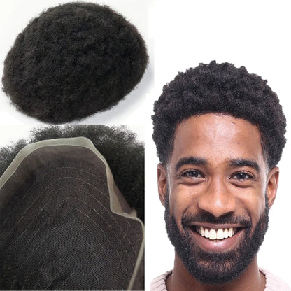 NLW 4mm Afro Curl Men Toupee 10*8 Hair replacement system for Men Full Lace Hair pieces Hair prosthesis  Hair units base