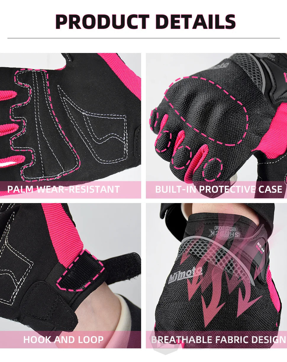 MJMOTO Women Pink Motorcycle Gloves Summer Lady Breathable Motocross Motorbike Gloves Moto Bicycle Cycling Gloves For Female