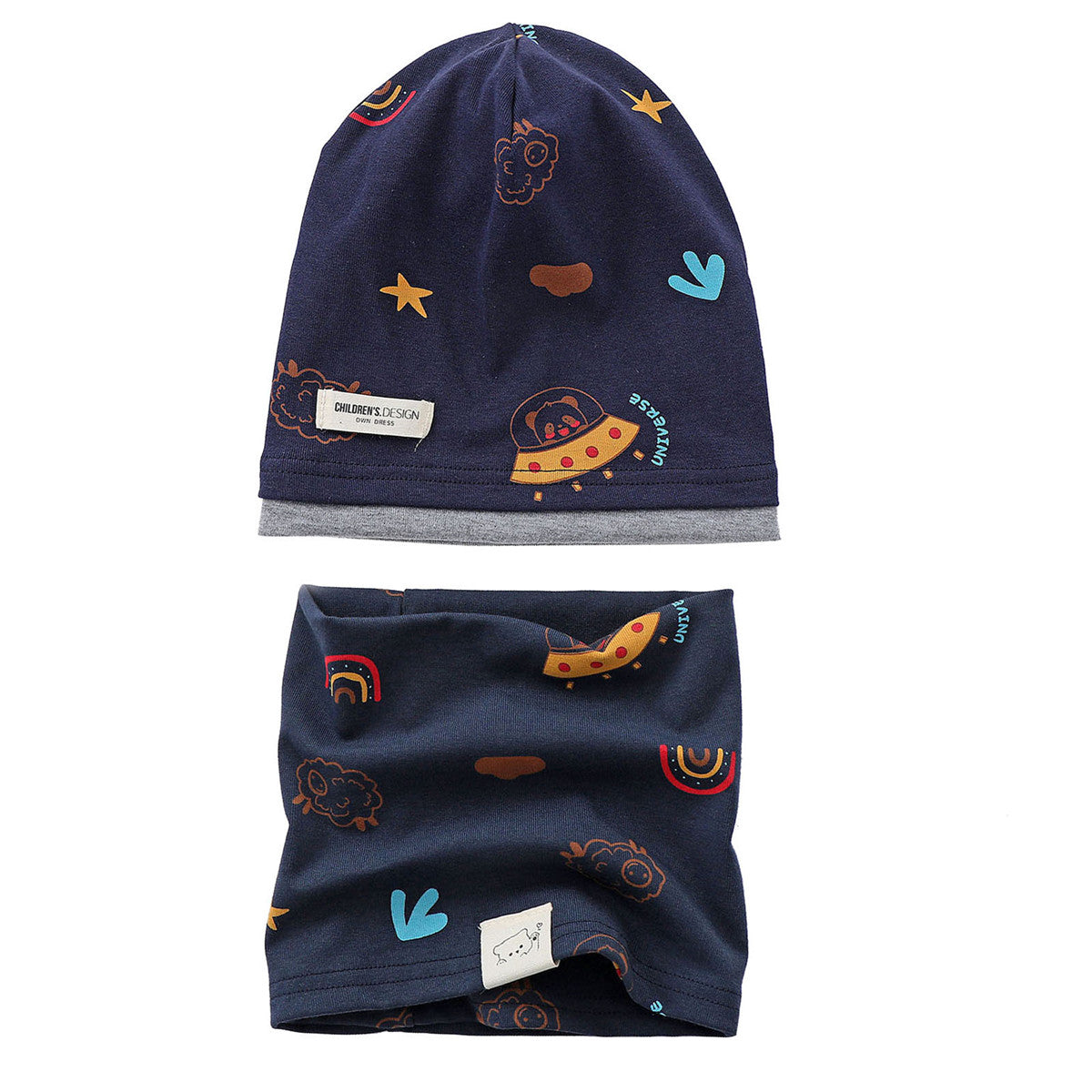 New Good Cotton Baby Hat Scarf Panda Spacecraft Autumn Winter Hat for Boys Warm Children Beanies Baby Neck Scarf Kids Skull Cap