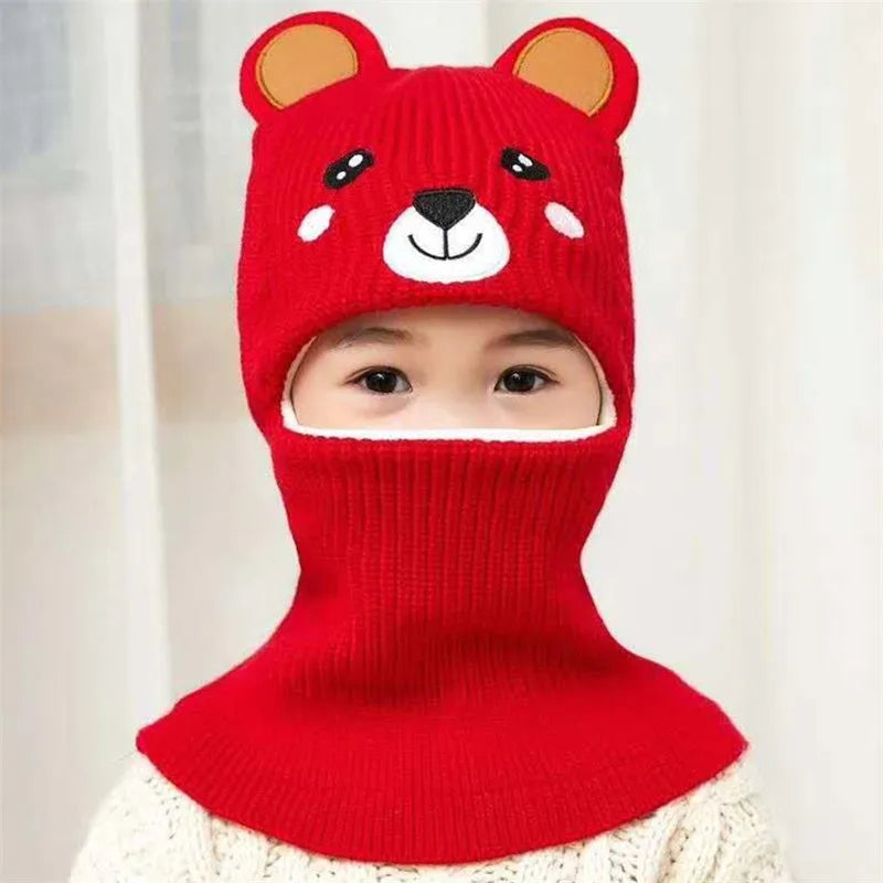 New Cartoon Bear Winter Baby Hat for Boys Plus Velvet Kids Hooded Cap Baby Girls Hat Children Beanie Cap Warm Toddler Bonnets