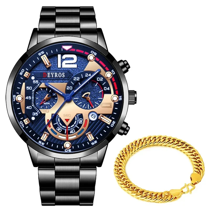 Men Luxury Watches Male Gold Bracelet Stainless Steel Quartz Calendar Watch Business Luminous Clock