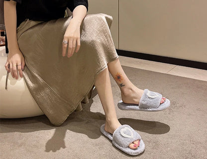 New Fashionable Hot Diamond Pearl Love Hair Cotton Slippers for Autumn and Winter Home slipper