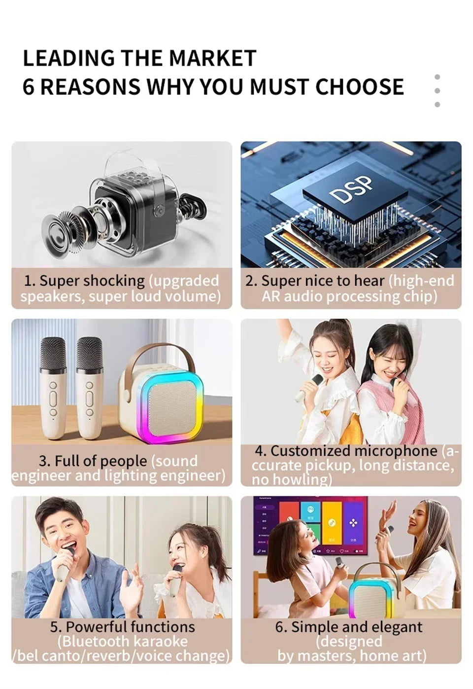 Bluetooth Speaker K12 Portable Karaoke Machine 5.3 PA System With 2 Wireless Microphones Home Family Singing Children's Gifts