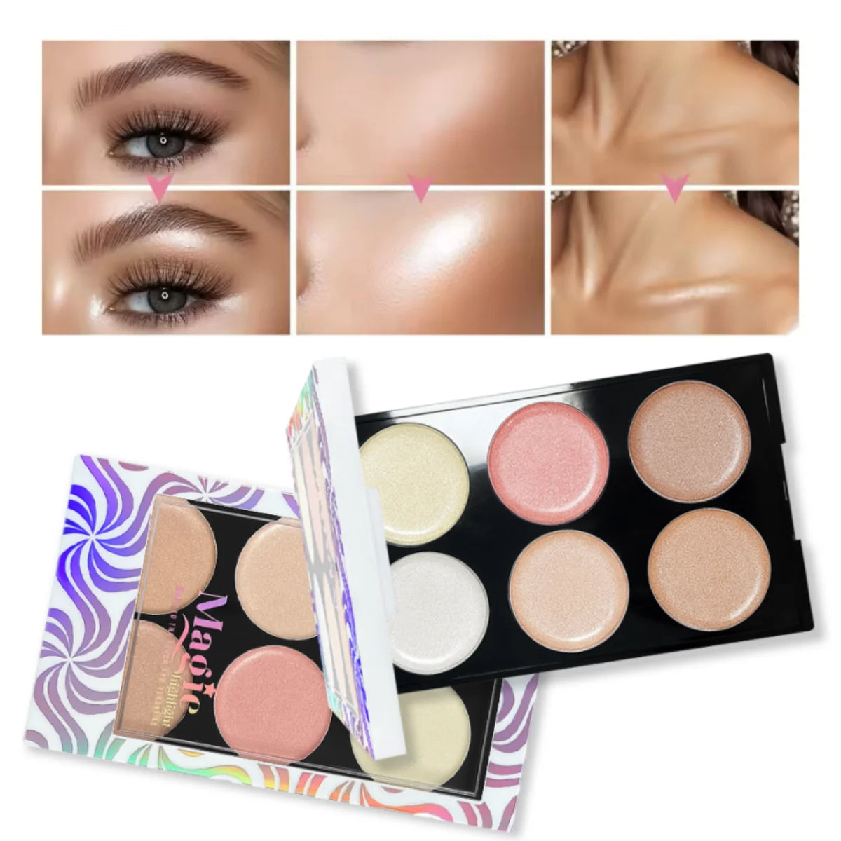 Six color face phosphor palette highlight cream concealer, natural glow, waterproof, shiny, eye shadow, phosphor makeup