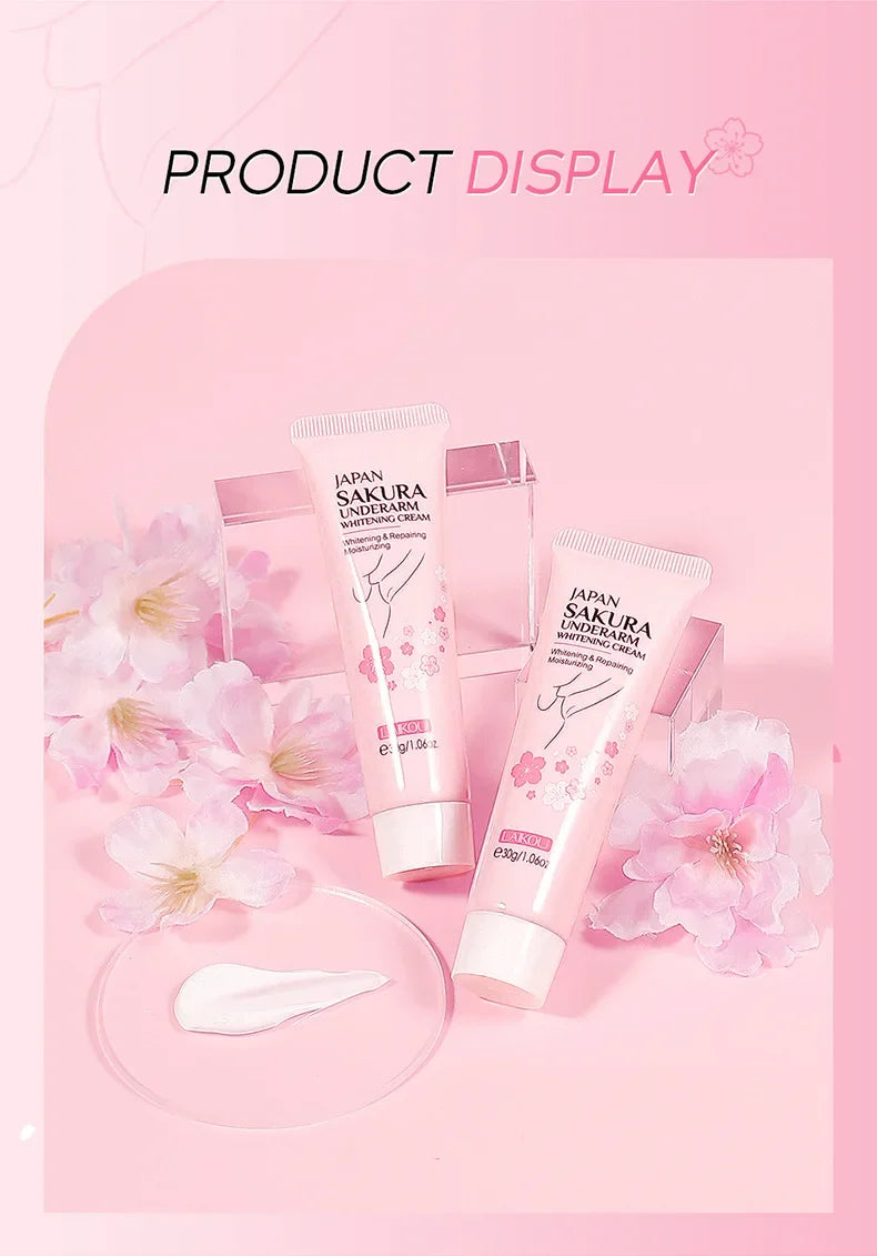 Laikou Sakura Body Whitening Lotion Dark Spot Remover For Underarms Knees Elbows Melanin Bleaching Lightening Cream 30g