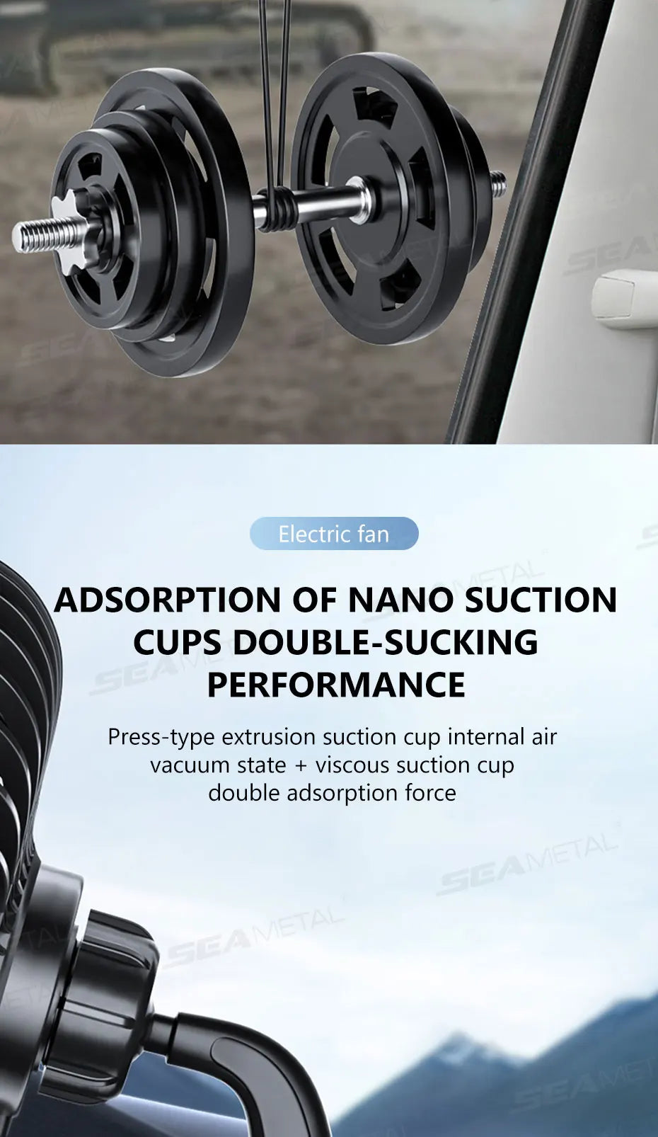 BLALION Car Fan 12V-24V Large Wind Three Speed Control Low Noise Portable Suction Cup Single Head Auto Cooling Fan USB Powered