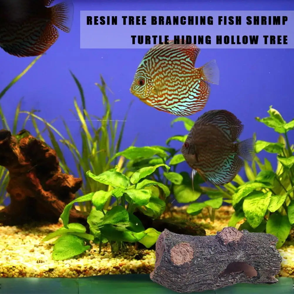 Resin Tree Branch Fish Shrimp Turtle Hidden Hollow Tree Log Fish Tank Aquarium Simulation Fountain Accent Decoration
