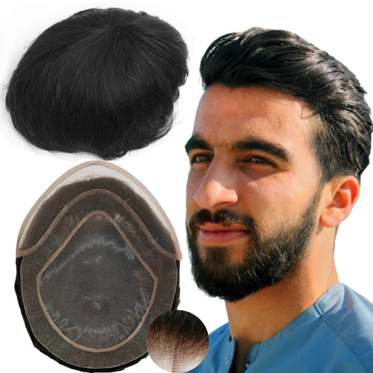 NLW Toupee for Men European Human Hair Pieces Hair Prosthesis Mens Swiss Lace Front with PU Around Hair Replacement System