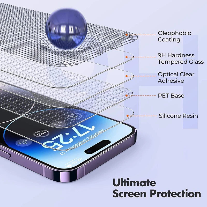 4Pcs Tempered Glass For iPhone 15 14 13 12 11 16 Pro Max X XS Max XR 8 7 Plus 16e Screen Protectors Film For iPhone SE 2020 2022