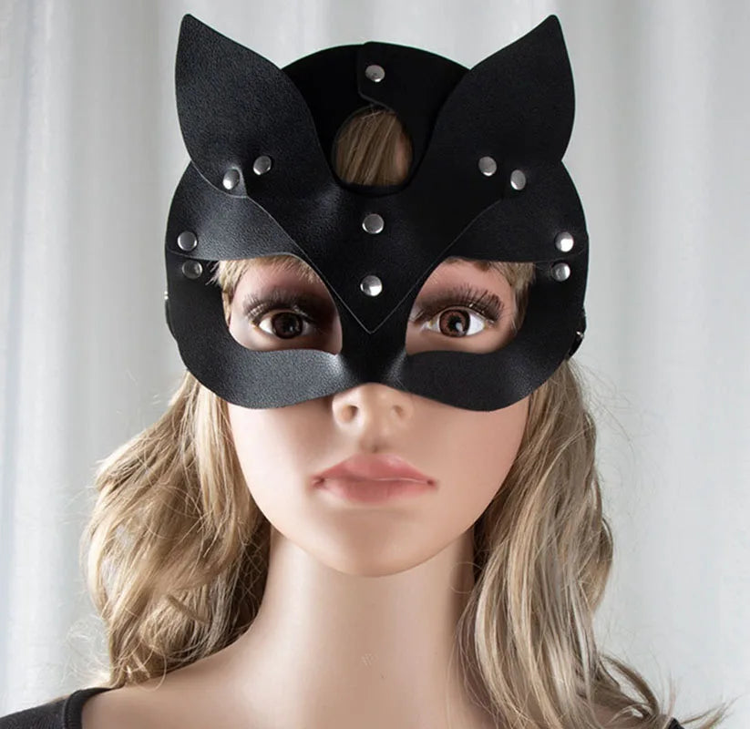 Women Sexy Mask Half Eyes Fox Cosplay Face Cat Faux Leather Masks Halloween Party Erotic Masquerade Adult Sex Toys Accessories
