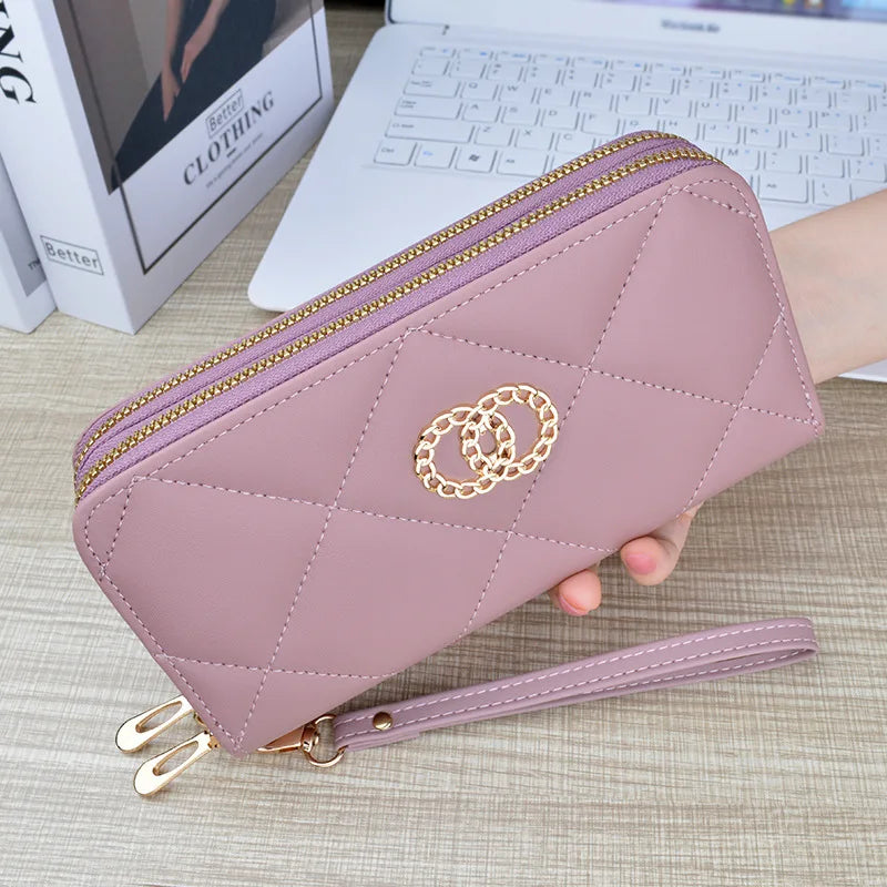 New Wallet Women's Long Double Zipper Large Capacity Handbag Mom's Fashion Simple Double Layer Wallet Mobile Case