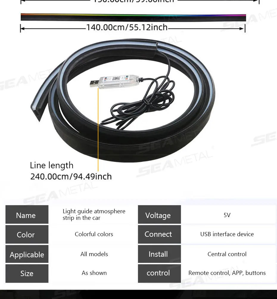 BLALION 140cm Car Ambient Lights LED Interior Wrap-Around Dashboard Sealing strip RGB Symphony Atmosphere Lamp USB APP Control