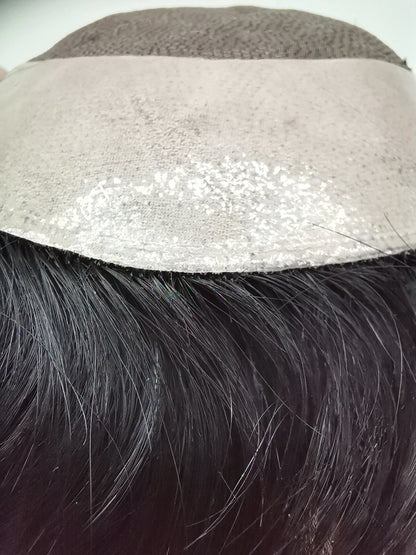 Toupee for Men Fine Mono Wavy Men Toupee Human Hair Replacement System Hair Prosthesis Natural Black Hair Units #1B