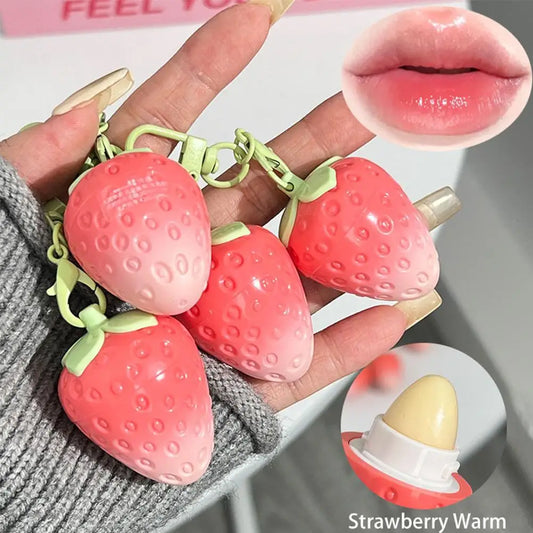 Mini Strawberry Warm Change Lip Balm Moisturizing Anti-dry Easy To Carry Anti-cracking Lipstick Colored Lip Gloss Makeup