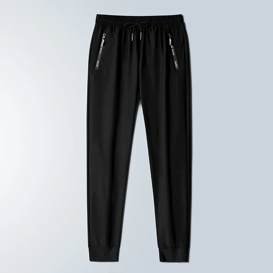 Summer Spring Men's Waist Drawstring Quick Dry High Stretch Solid Color Sports Training Outdoor Long Pants With Zipper Pockets